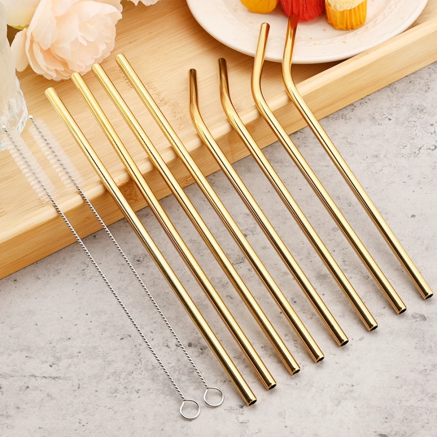 Reusable Straw - 4pcs reusable gold straws milk tea