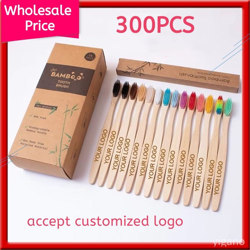 Bamboo Toothbrush - 300PACK Biodegradable Bamboo Toothbrushes Customized Your