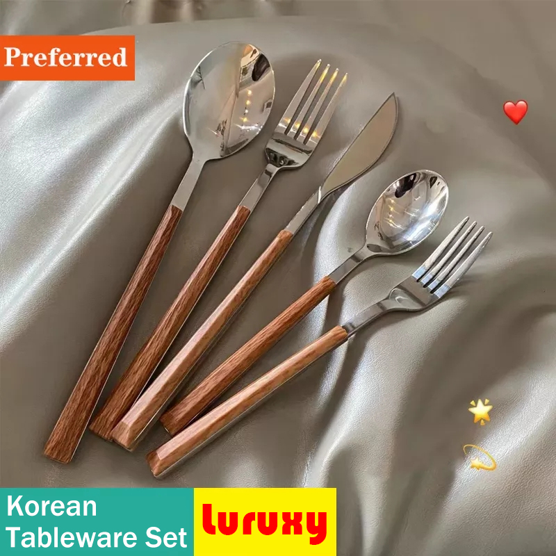 Bamboo Cutlery - Wood Handle Cutlery Set Korean Stainless