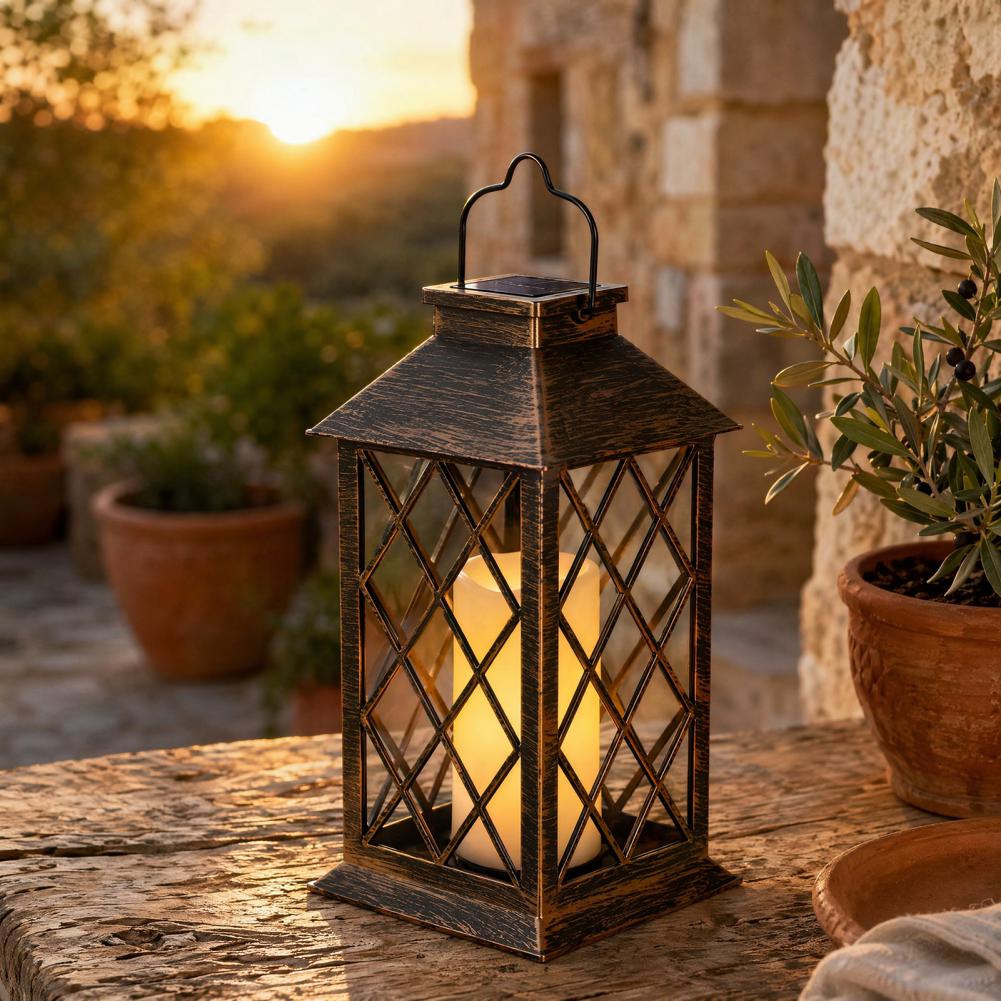 Solar Garden Light - Retro Solar Lantern, Outdoor Solar Candle