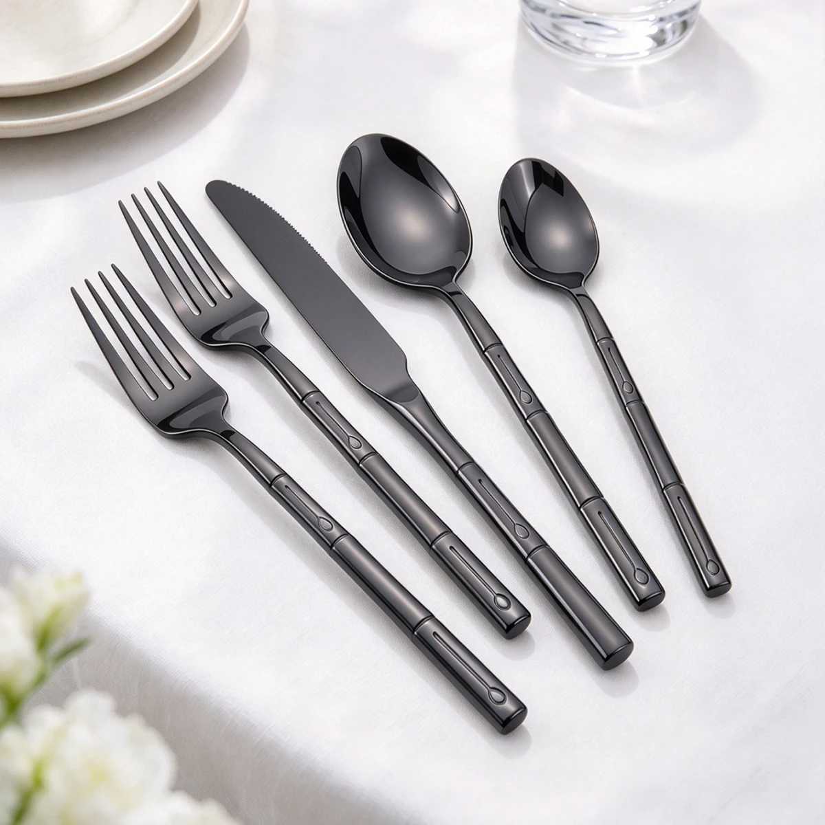 5pcs Knife Fork Spoon Cutlery  - огляд і ціна Bamboo Cutlery