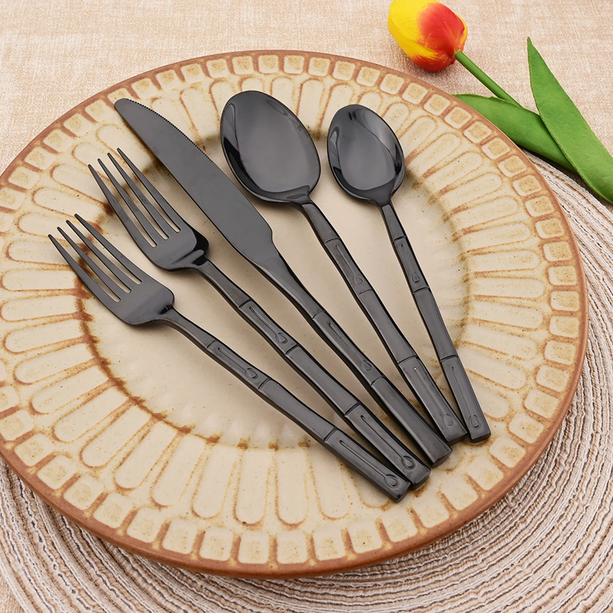 5pcs Knife Fork Spoon Cutlery  - огляд і ціна Bamboo Cutlery