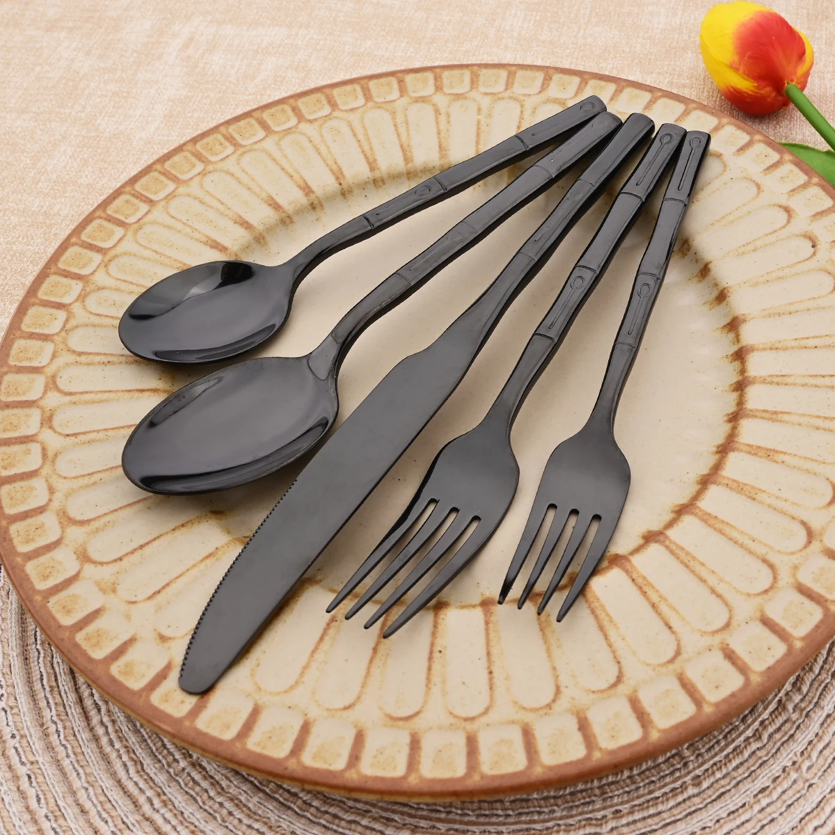 5pcs Knife Fork Spoon Cutlery  - огляд і ціна Bamboo Cutlery