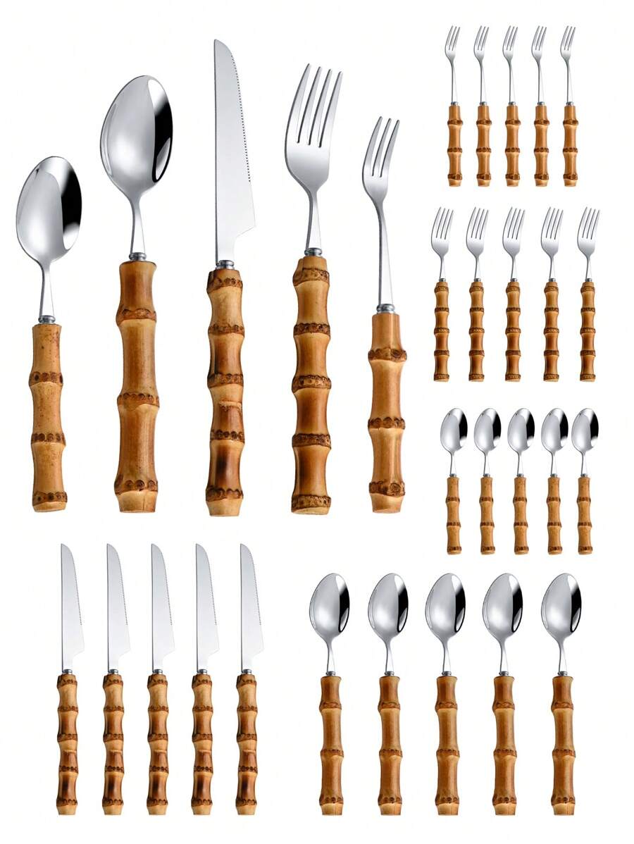 30-piece stainless steel cutle - огляд і ціна Bamboo Cutlery