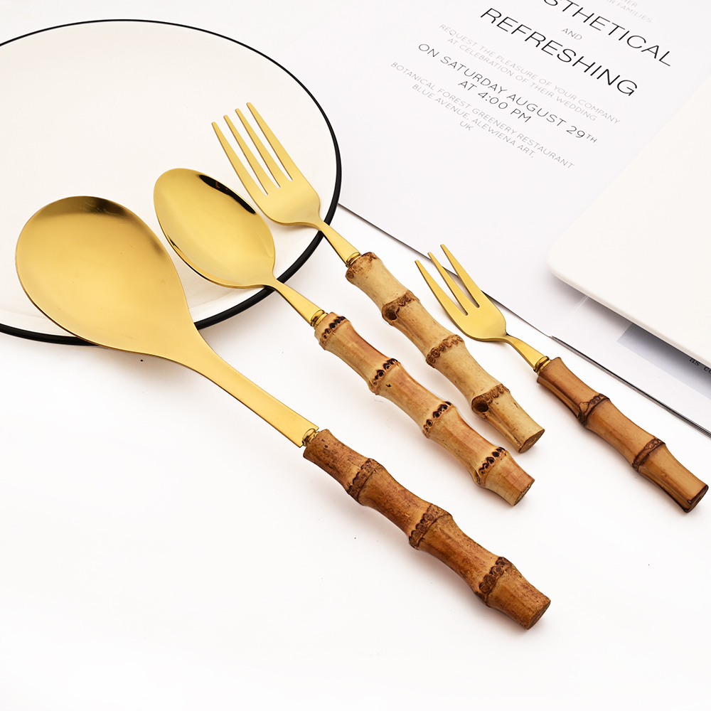 6Pcs Gold Natural Bamboo Handl - огляд і ціна Bamboo Cutlery