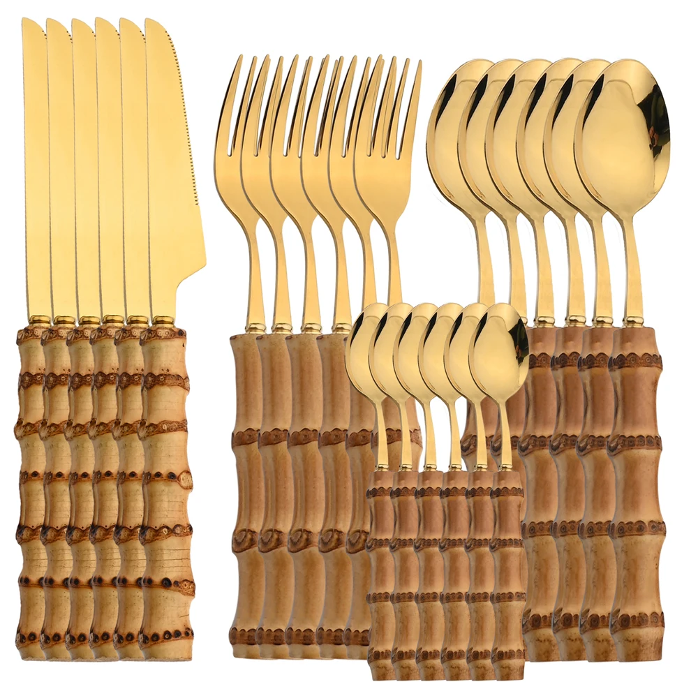 24Pcs Stainless Steel Flatware - огляд і ціна Bamboo Cutlery